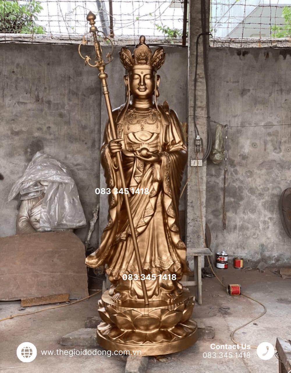 Địa Tạng Vương Bồ Tát Dáng Đứng Bằng Đồng Đỏ Đúc Đẹp