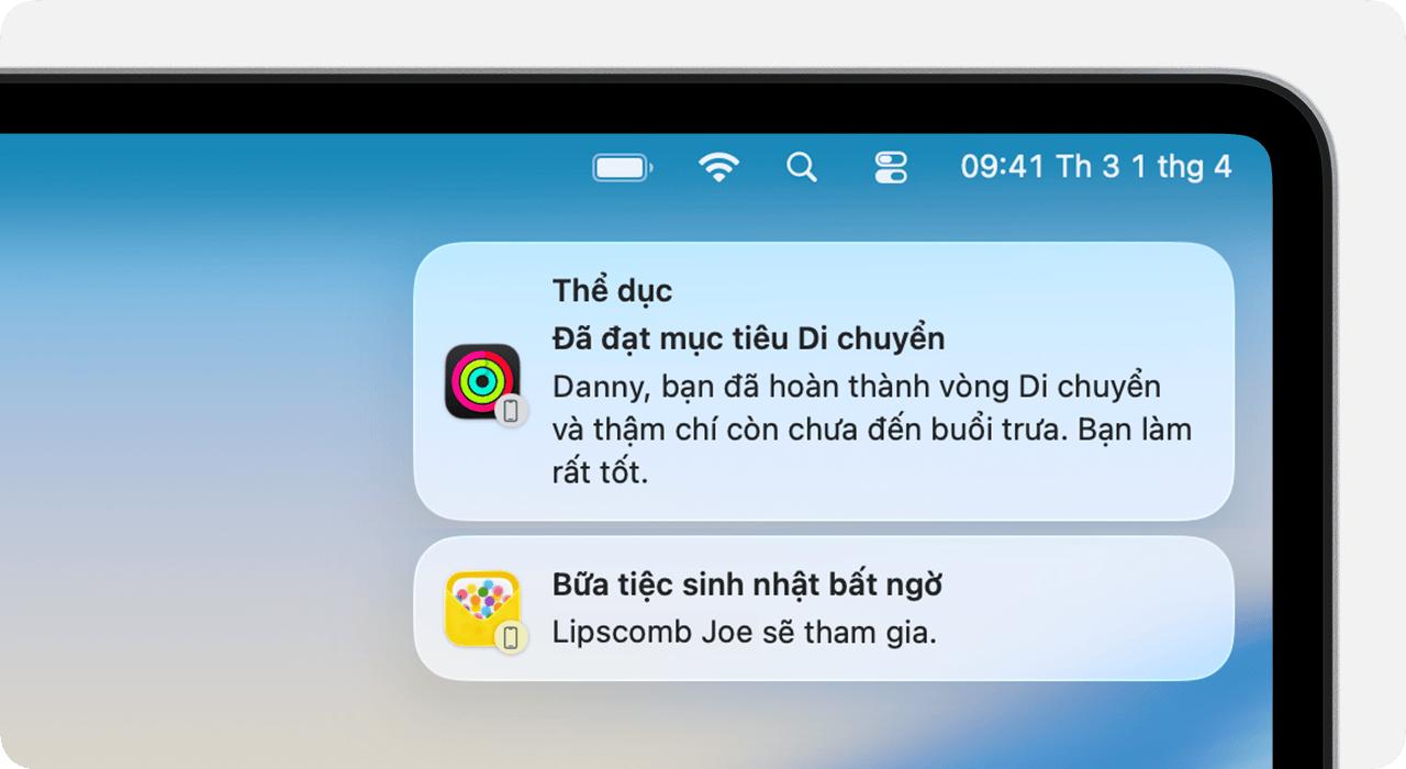 Thông báo từ iPhone trên máy Mac.